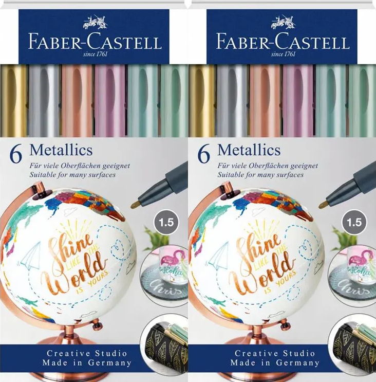 2x Pisak Faber Castell Metallics, okrągła, 6 sztuk, mix kolorów metalicznych
