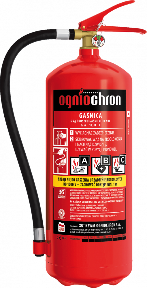 Gaśnica proszkowa Ogniochron OGP-6XABC-E, 6kg, czerwony