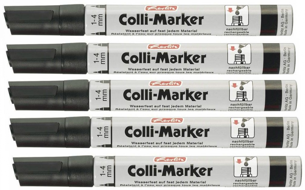 5x marker permanentny Herlitz Colli, okrągła, 1- 4mm, czarny