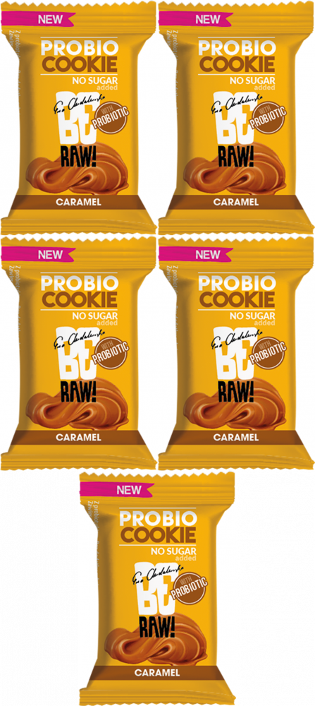 5x Ciastko probiotyczne BeRAW Probio Cookie, karmel, bez cukru, 18g