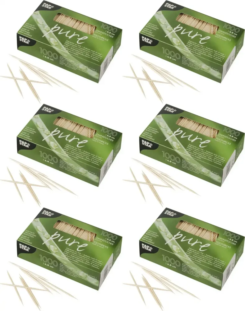 6x Wykałaczki Papstar, drewno, 1000 sztuk