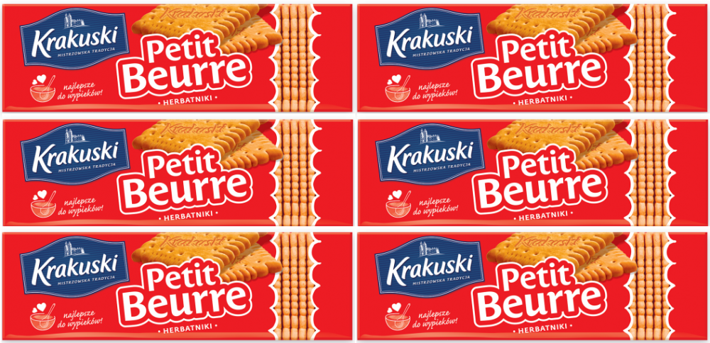 6x herbatniki Krakuski Petit Beurre, kruche, maślany, 220g