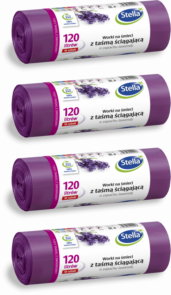 4x Worki na śmieci Stella, na odpady zmieszane, ekologiczne, 120l, 10 sztuk, lawendowe, fioletowy