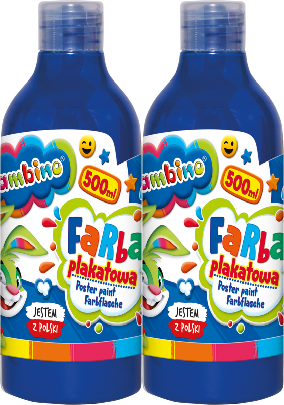 2x Farba plakatowa Bambino Zwierzaki Uczniaki, w butelce, 500ml, niebieski