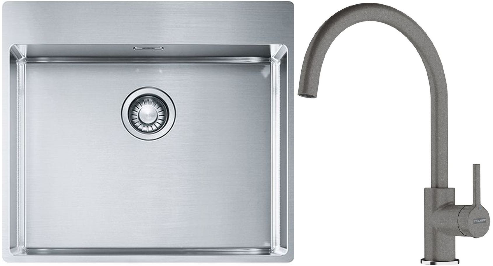 Franke Box BXX 210-54 TL zlewozmywak 57x51 cm stalowy z baterią kuchenną Lina kamienny szary (1270369295, 1150626022) - Wysyłka w 24h