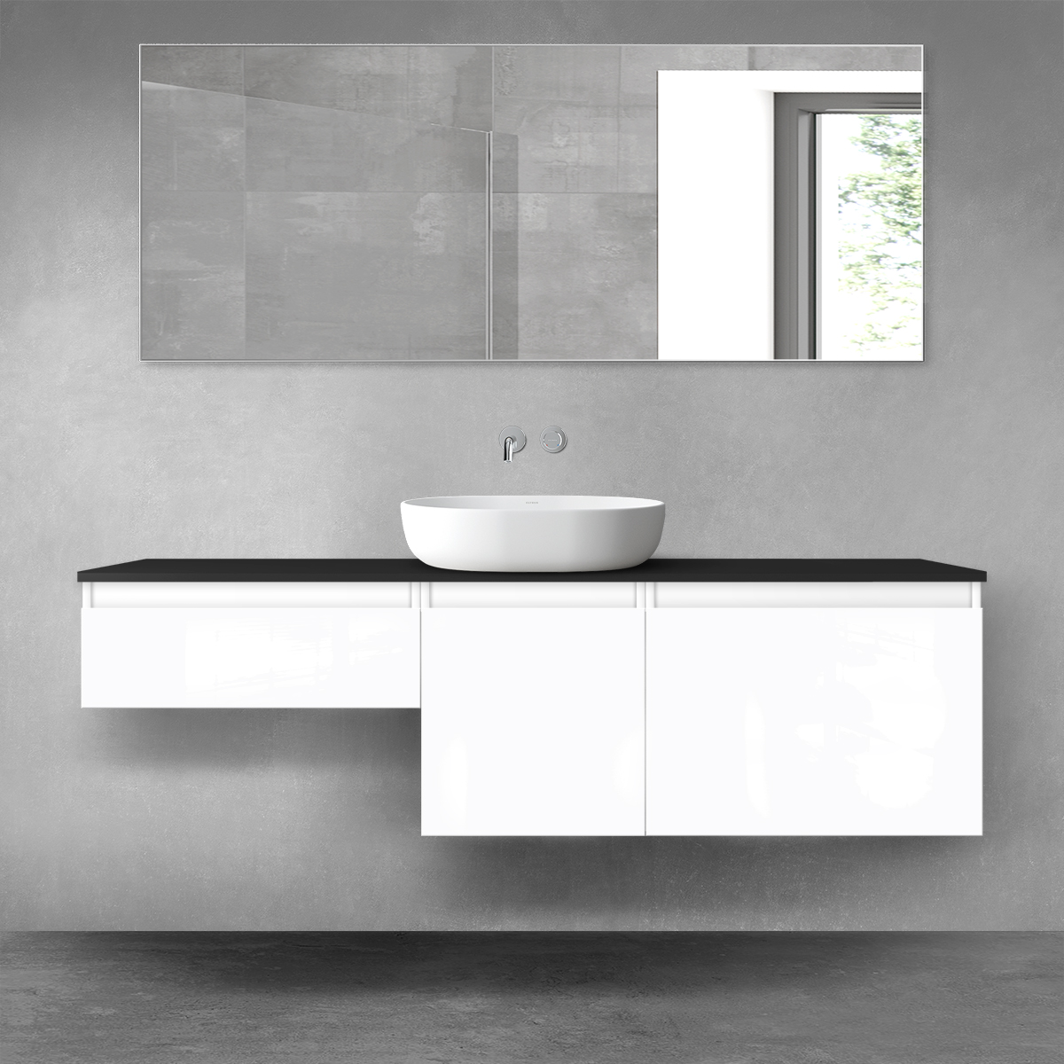 Oltens Vernal zestaw mebli łazienkowych 160 cm z blatem biały połysk/czarny mat 68432000 - Wysyłka w 24h