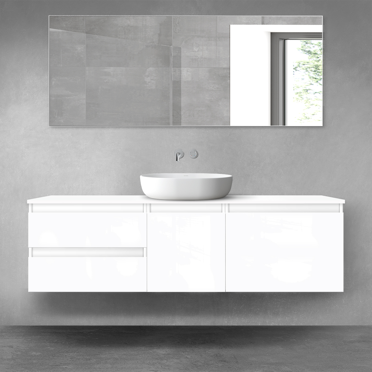 Oltens Vernal zestaw mebli łazienkowych 160 cm z blatem biały połysk 68408000 - Wysyłka w 24h