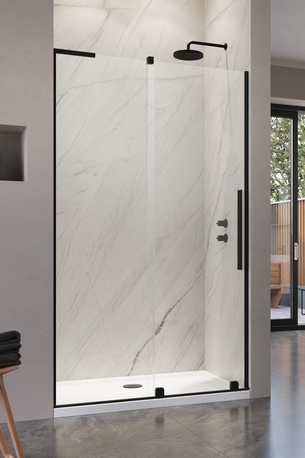 Radaway Furo SL Black DWJ drzwi prysznicowe 110 cm wnękowe lewe czarny mat/szkło przezroczyste 10307572-54-01L/10110530-01-01
