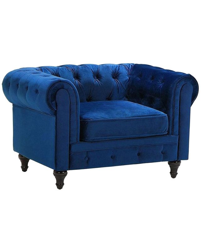 Fotel Chesterfield Welur Granatowy 1 szt.