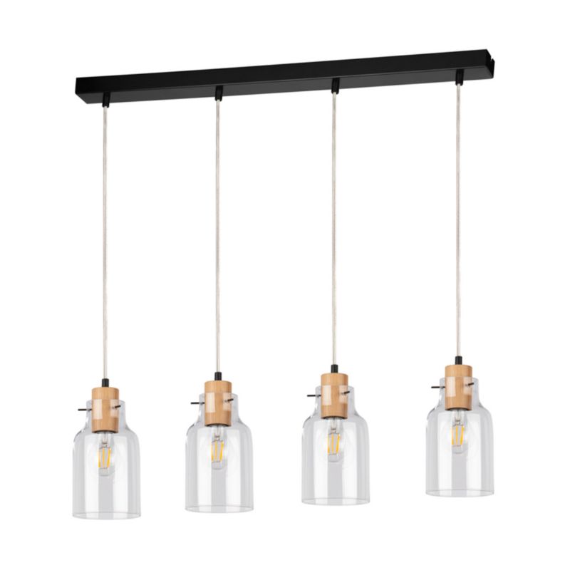 Drewniana Lampa Wisząca SPOT Light 4xE27 Max.60W Dąb Olejowany PVC z Transparentnym Szkłem, 1szt.