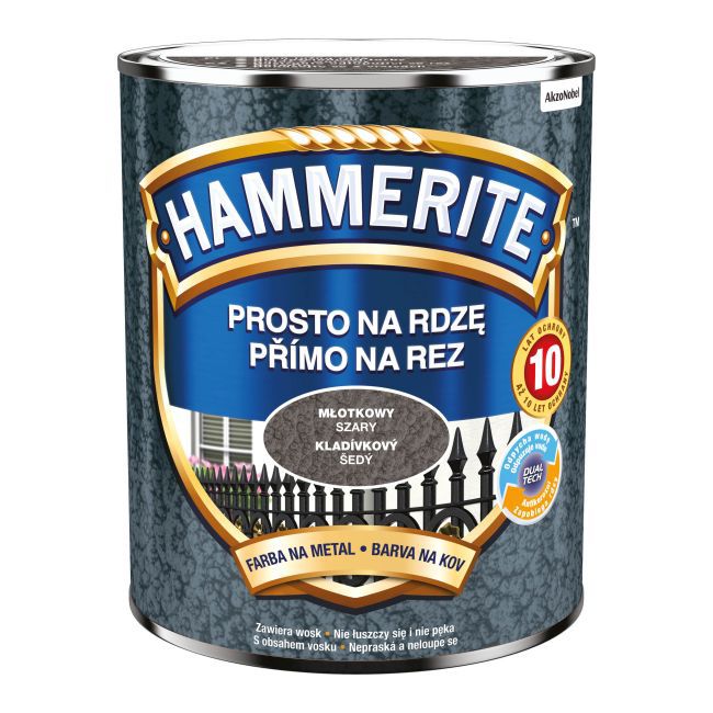 Farba do metalu Hammerite Prosto Na Rdzę młotkowy szary 0,7 l