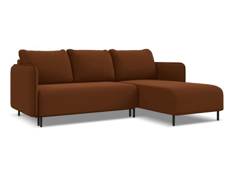 Narożnik prawostronny z funkcją spania Makamii Luana z tkaniny welwetowej 236x162 cm terakota 1 szt.