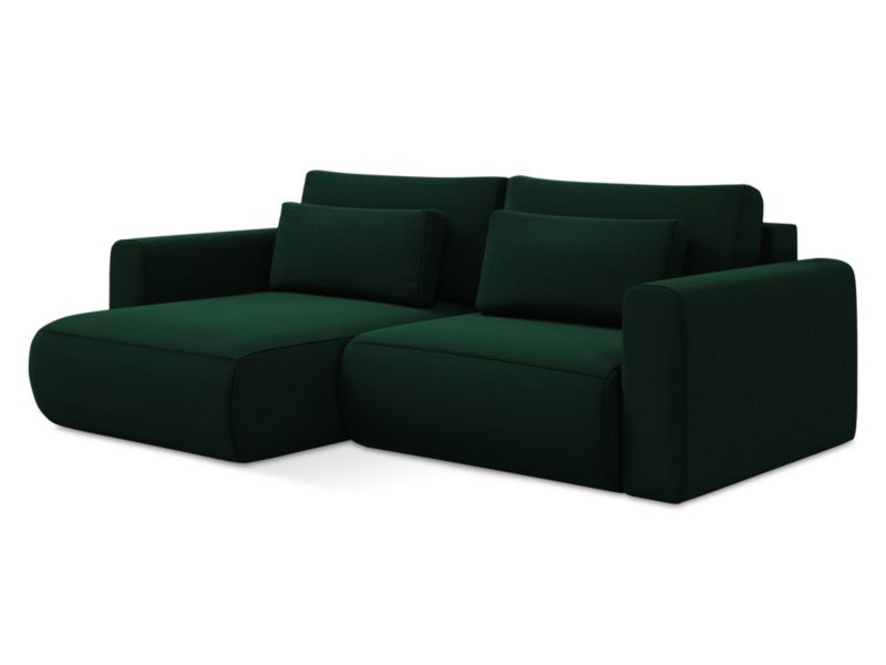 Narożnik lewostronny z funkcją spania Makamii Kapua z tkaniny welwetowej 240x149 cm butelkowa zieleń 1 szt.