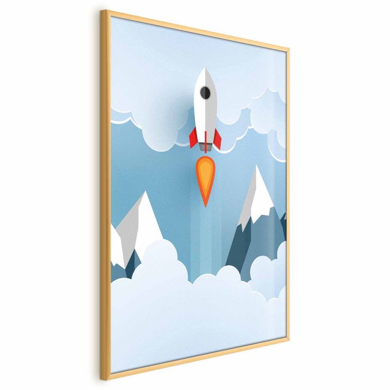 Plakat Artgeist Rakieta w chmurach 29,7x42 cm z ramą złotą 1 szt