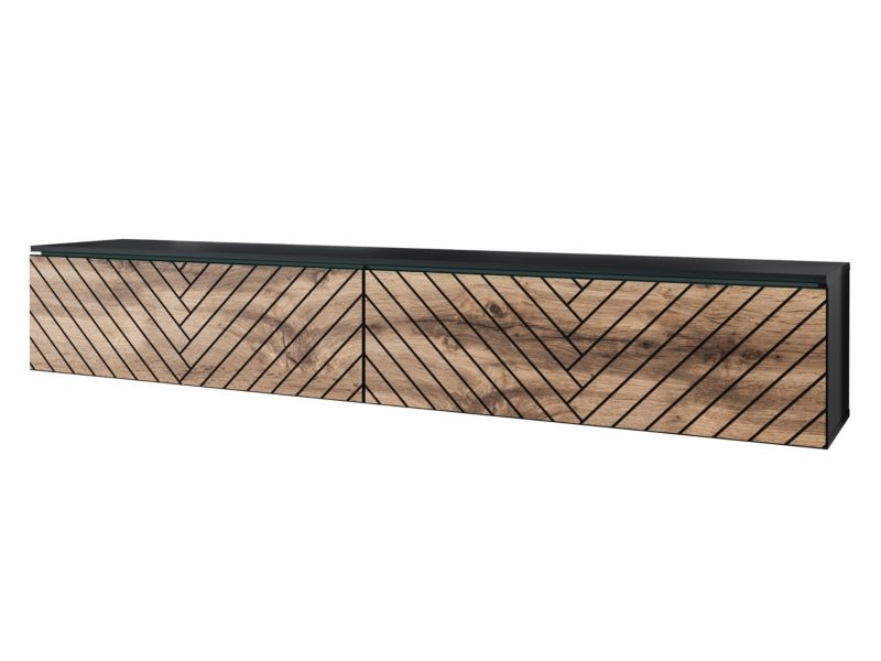Szafka RTV MIRJAN 24 D180 MDF z oświetleniem LED czarny grafit/jodełka wotan 1 szt.