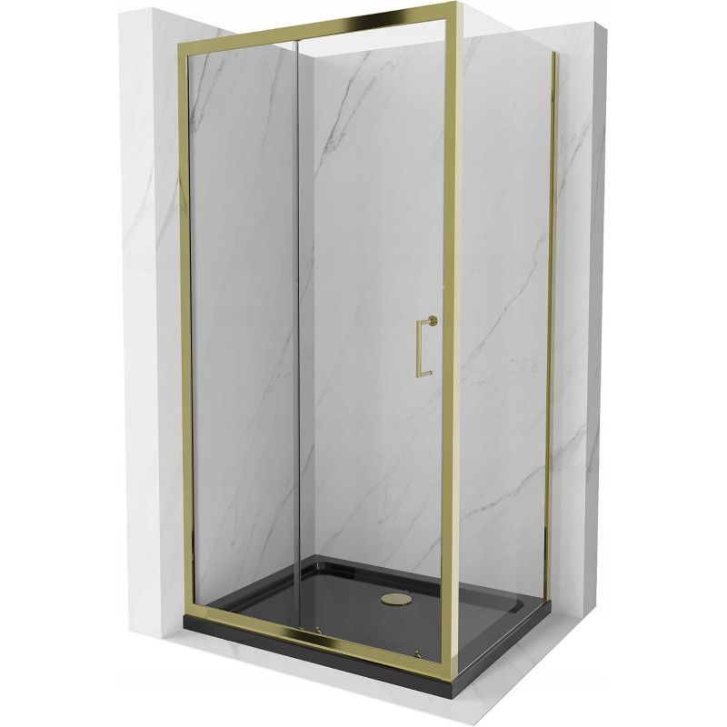 Kabina prysznicowa Mexen Apia rozsuwana 100 x 90 cm transparent złota + brodzik Flat czarny