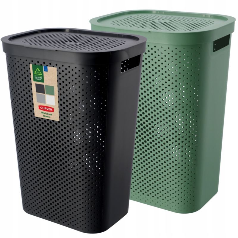 Kosze z pokrywą Curver Infinity 60L mix kolorów czarny i zielony 2 szt.