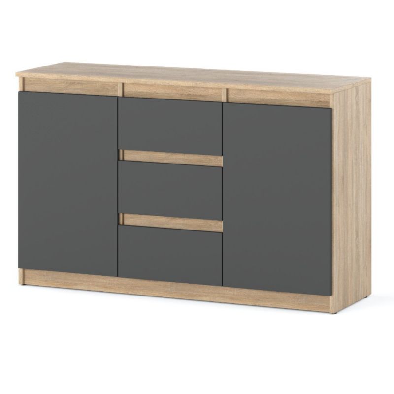 Komoda Hurtownia-Mebli Szuflady 3 Agnes 2D3SZ 120cm Dąb Sonoma Szary Mat 120x35x75 cm 1szt.
