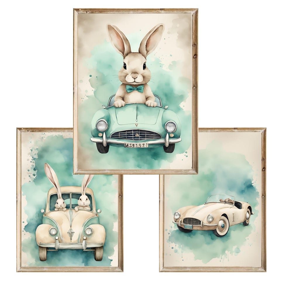 Zestaw trzech plakatów dla dzieci Race Bunny - A3