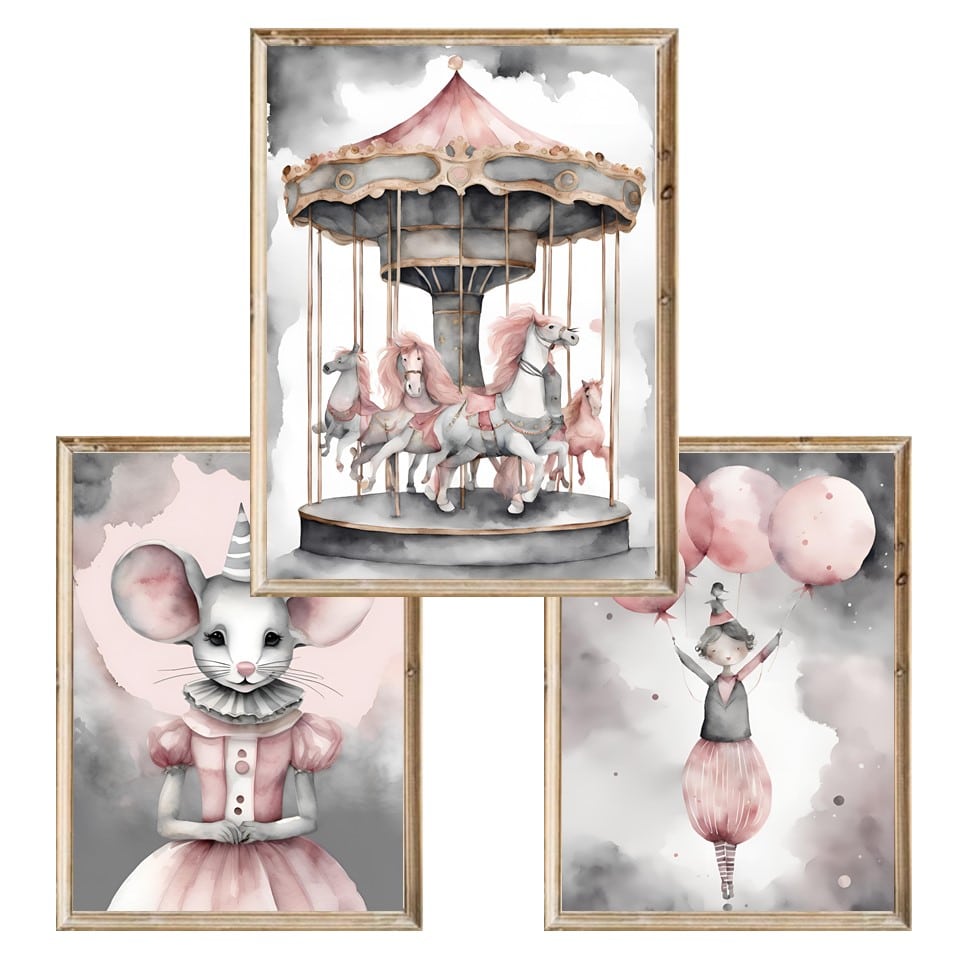 Zestaw trzech plakatów dla dzieci Pink Circus - A3