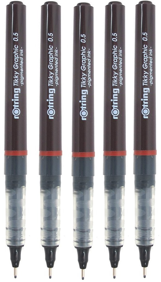 5x Cienkopis kreślarski Rotring, Tikky, Graphic, 0.5 mm, czarny