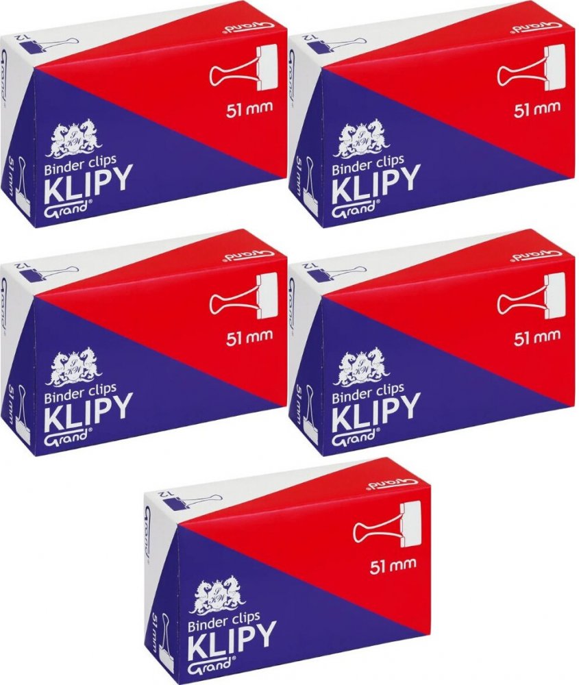 5x Klip biurowy Grand, 51 mm, 12 sztuk, czarny