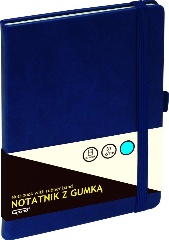Notatnik w kratkę Grand, z gumką, A5, twarda oprawa, 80 kartek, granatowy
