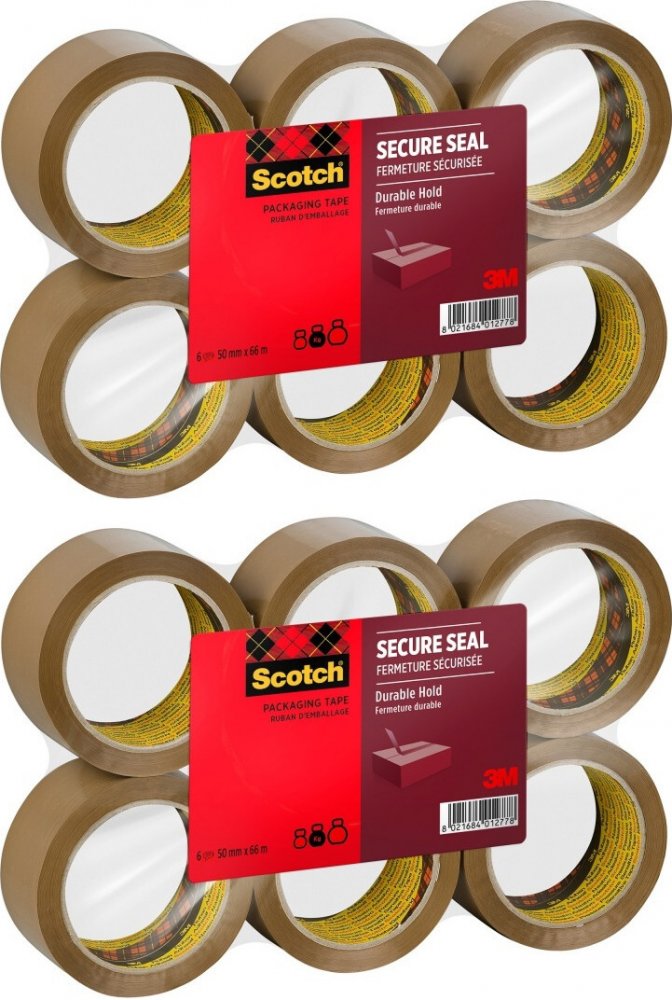 2x Taśma pakowa Scotch Secure Seal, 50mmx66m, 6 sztuk, brązowy