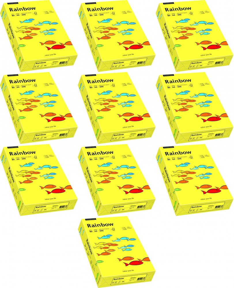 10x Papier kolorowy Rainbow, A4, 80g/m2, 500 arkuszy, słoneczny żółty (R14)