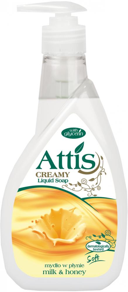 Mydło w płynie Attis Gold Drop, mleko & miód,z dozownikiem, 400ml
