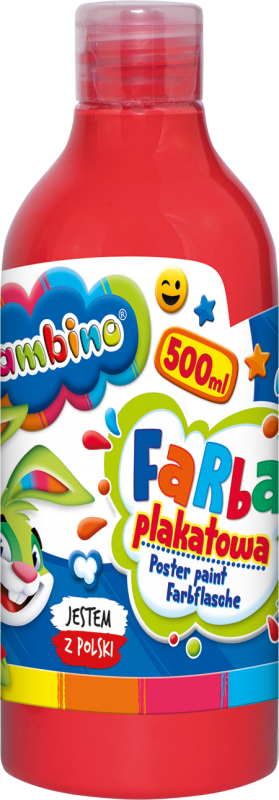 Farba plakatowa Bambino Zwierzaki Uczniaki, w butelce, 500ml, czerwony