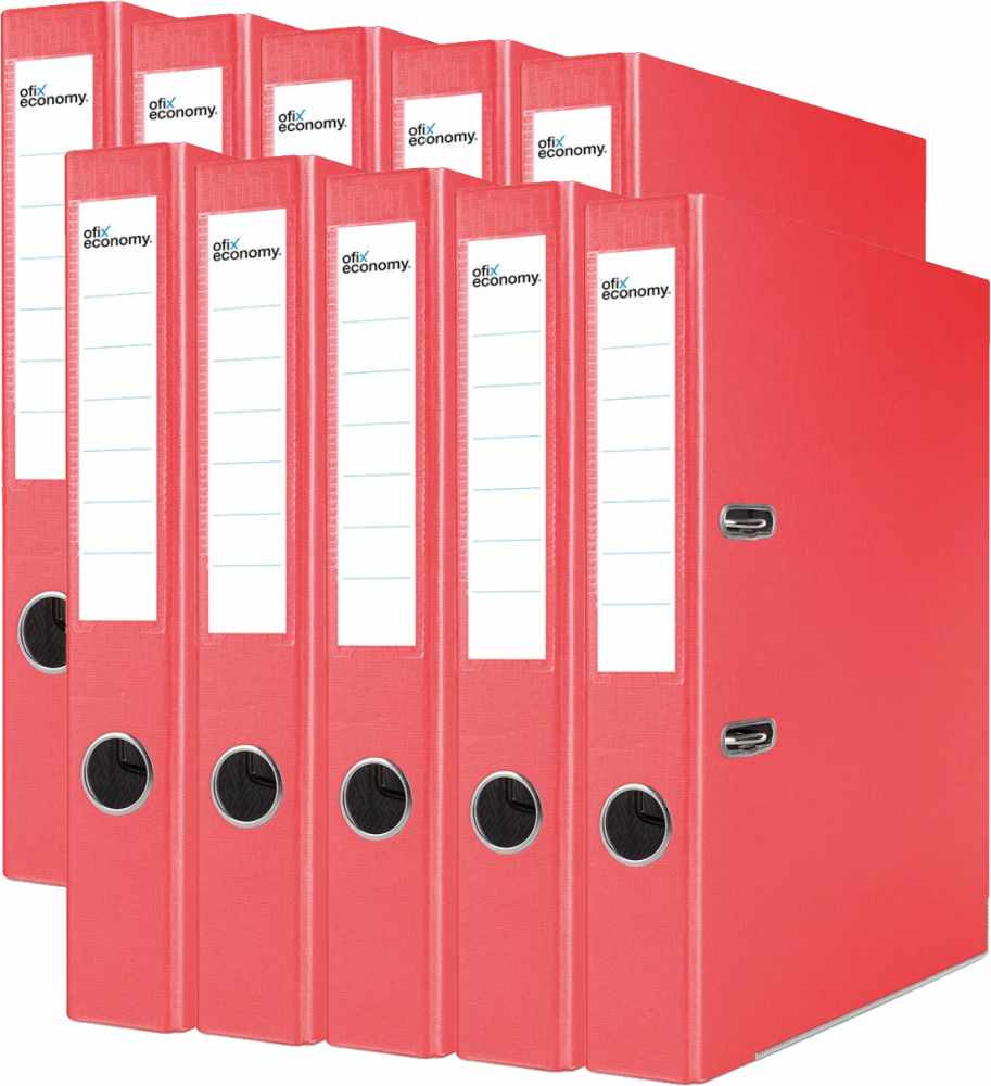 10x Segregator A4 Ofix Economy, z wyklejką, 50mm, do 350 kartek, czerwony