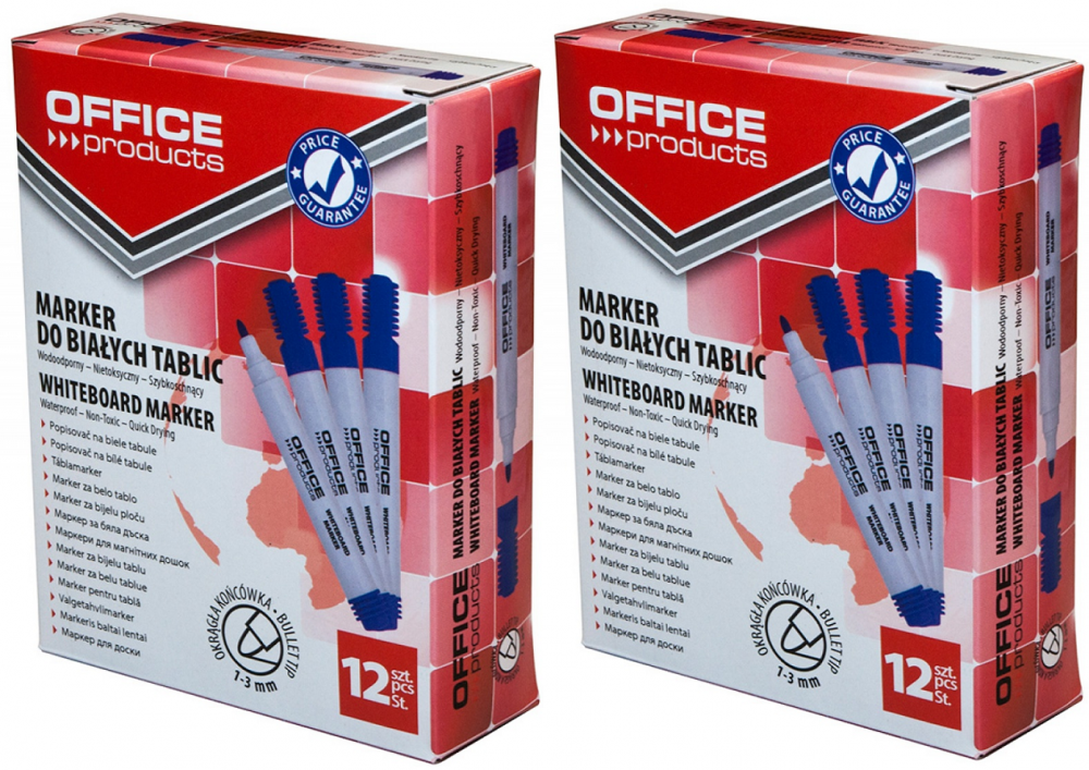 24x marker suchościeralny Office Products, okrągła, 1-3mm, niebieski