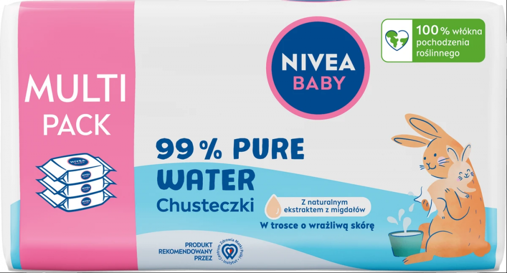 Chusteczki nawilżane Nivea Baby 99% Pure Water, 3x75 sztuk