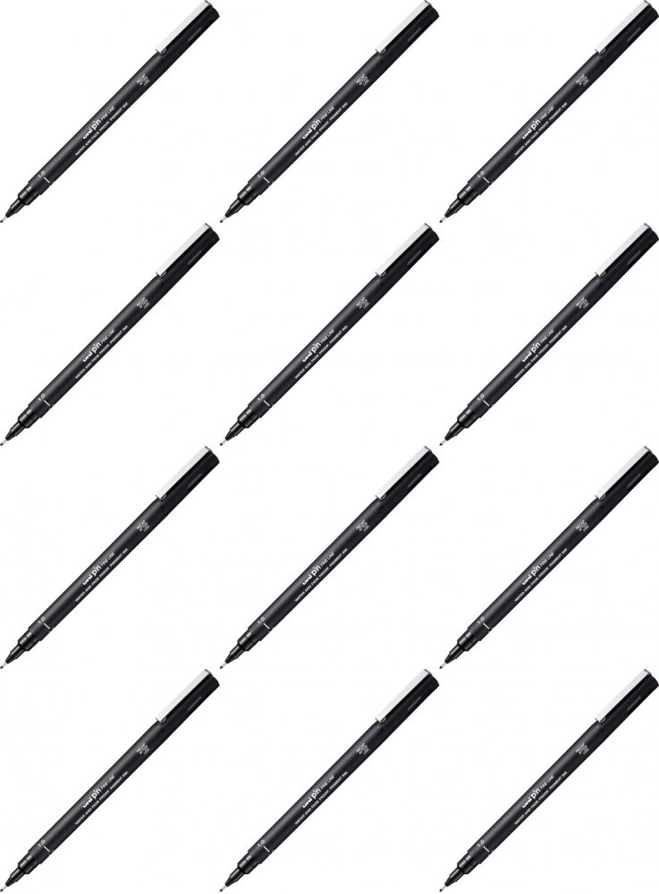 12x Cienkopis kreślarski Uni PIN-200, 1.0mm, czarny