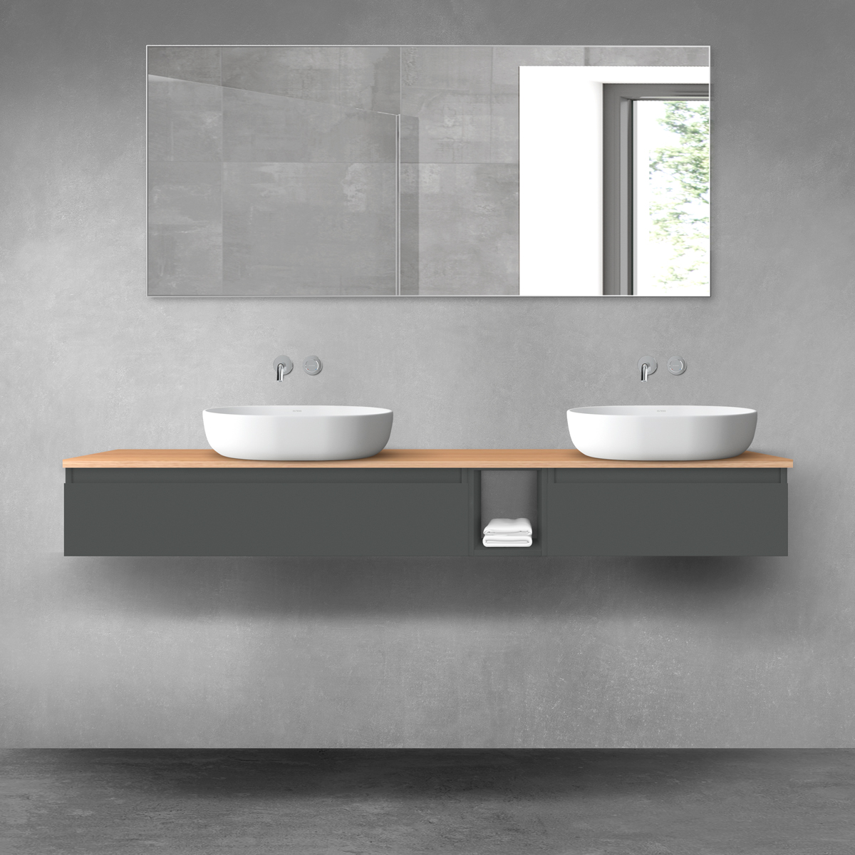 Oltens Vernal zestaw mebli łazienkowych 180 cm z blatem grafit mat/dąb 68658400 - Wysyłka w 24h