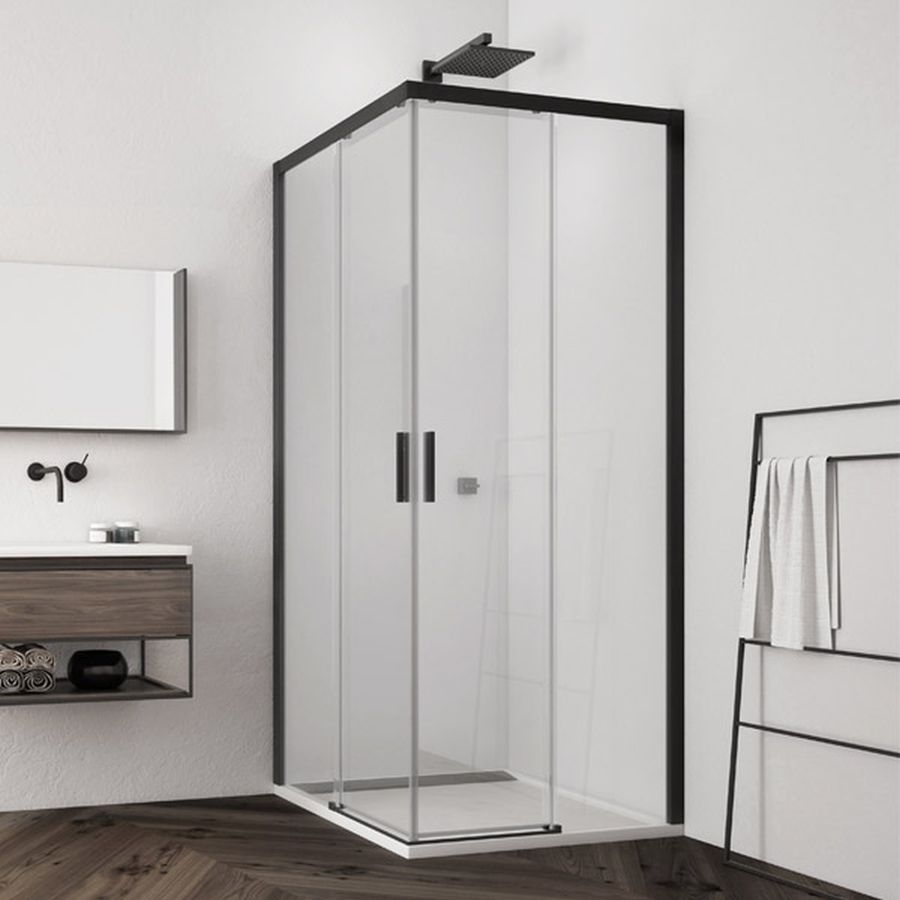 SanSwiss Top Line S kabina prysznicowa 80x80 cm kwadratowa czarny mat/szkło przezroczyste TLSAC0800607