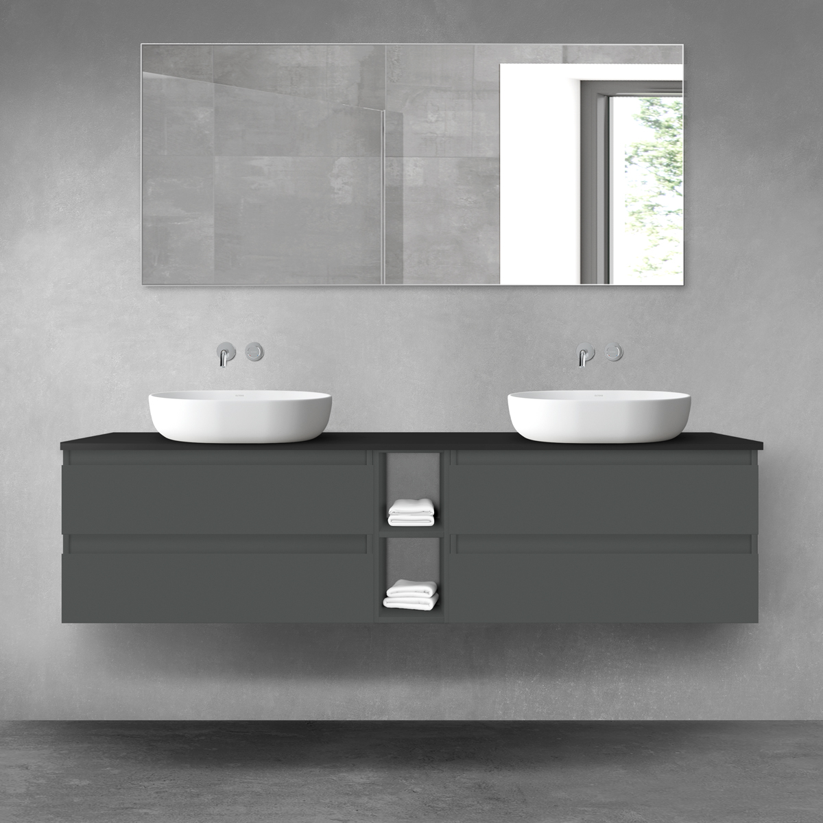 Oltens Vernal zestaw mebli łazienkowych 180 cm z blatem grafit mat/czarny mat 68632400 - Wysyłka w 24h
