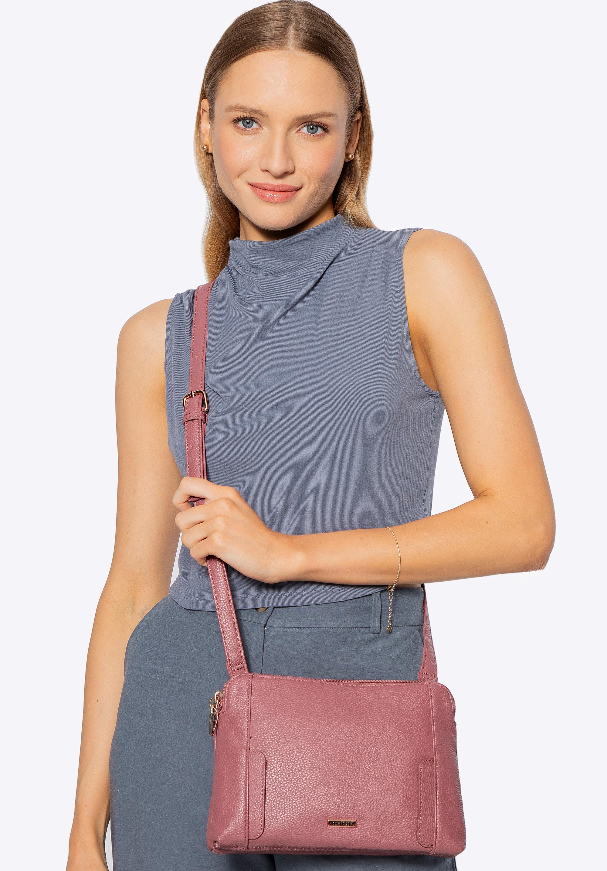 Damska torebka crossbody dwukomorowa zgaszony róż
