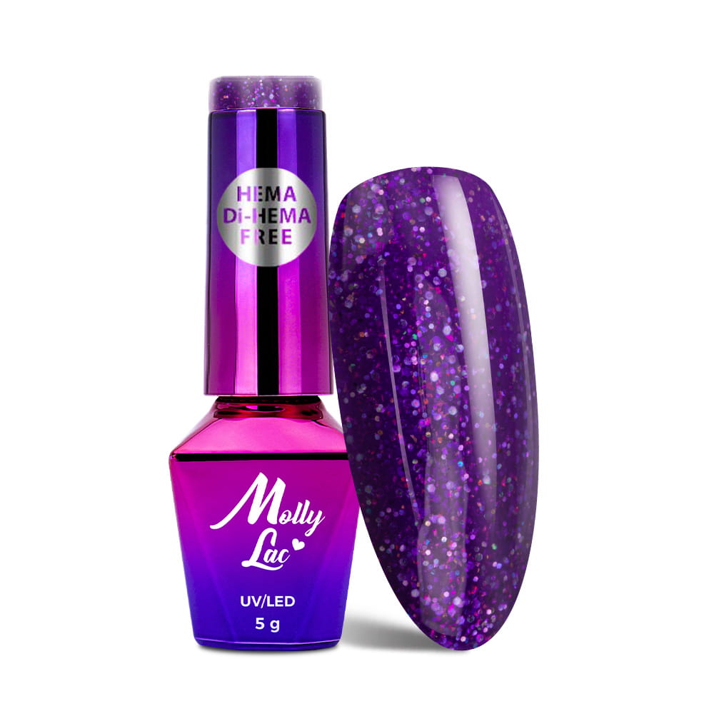 Lakier hybrydowy brokatowy MollyLac Spotlight Tinkleberry HEMA/Di-HEMA Free 5 g Nr 636