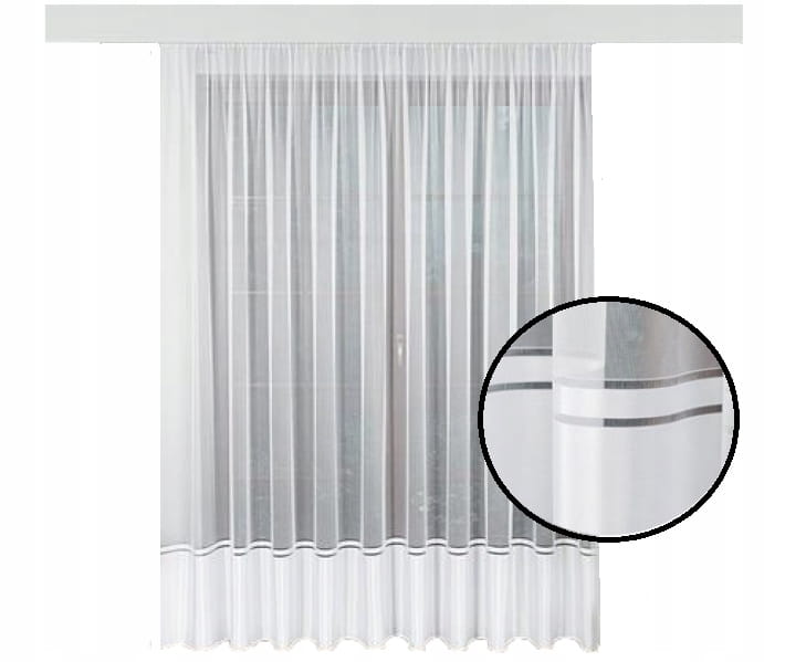 Firana tiulowa z pasem na dole 210x500 taśma - elegancka, biała