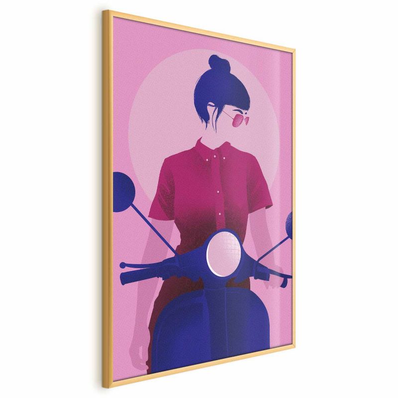 Plakat Artgeist Kobieta na skuterze 29,7x42 cm z ramą złotą 1 szt