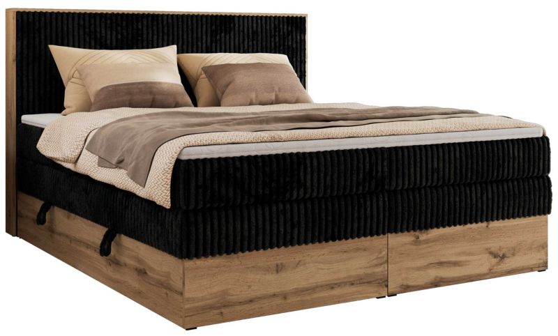 Łóżko kontynentalne MKS Meble WOOD CLASSIC KING 200x200 H4 czarny sztruks 1 szt.
