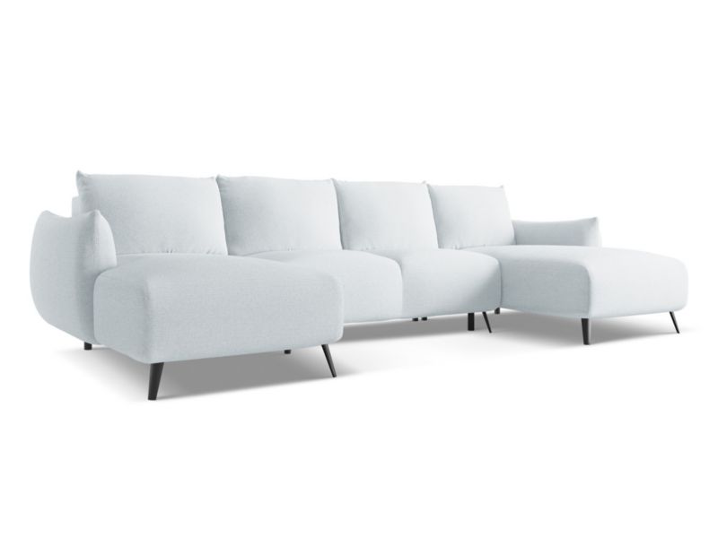 Sofa panoramiczna z funkcją spania Makamii Malie z tkaniny szenilowej 317x162 cm jasny niebieski 1 szt.