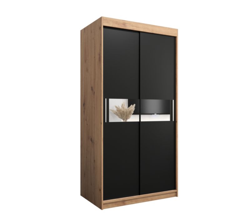 Szafa przesuwna Garderoba Abiks HAWANA 3 100 dąb artisan + czarny mat 1 szt.