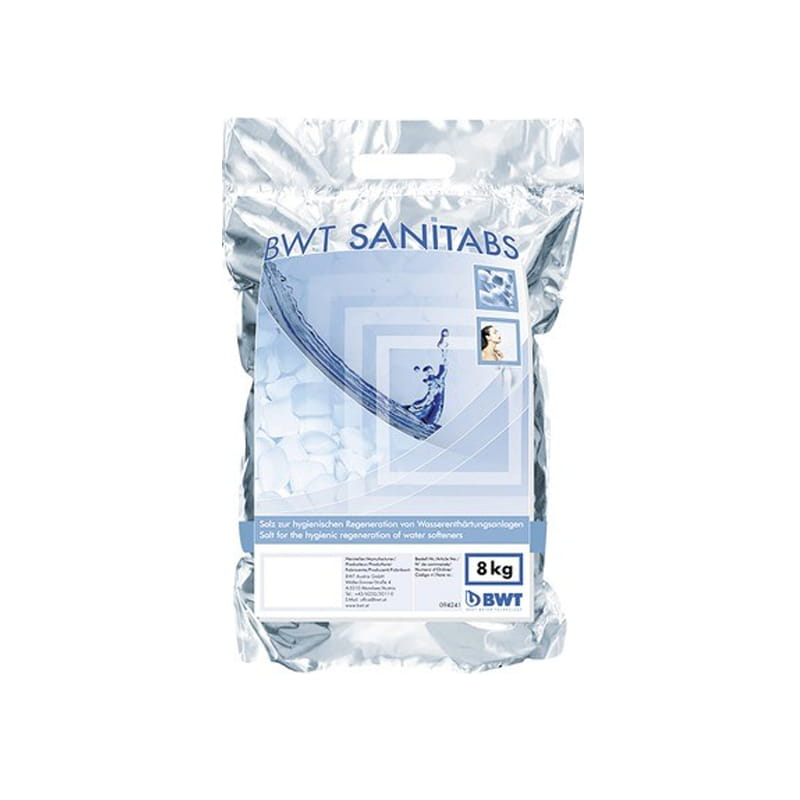 BWT Sanitabs sól do regeneracji i dezynfekcji złoża w zmiękczaczach wody. Worek 8kg.