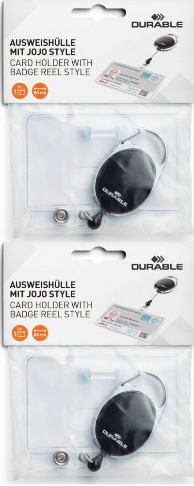 2x Etui na 1 kartę identyfikacyjną Durable, z mechanizmem ściągającym, 54x87mm, czarny