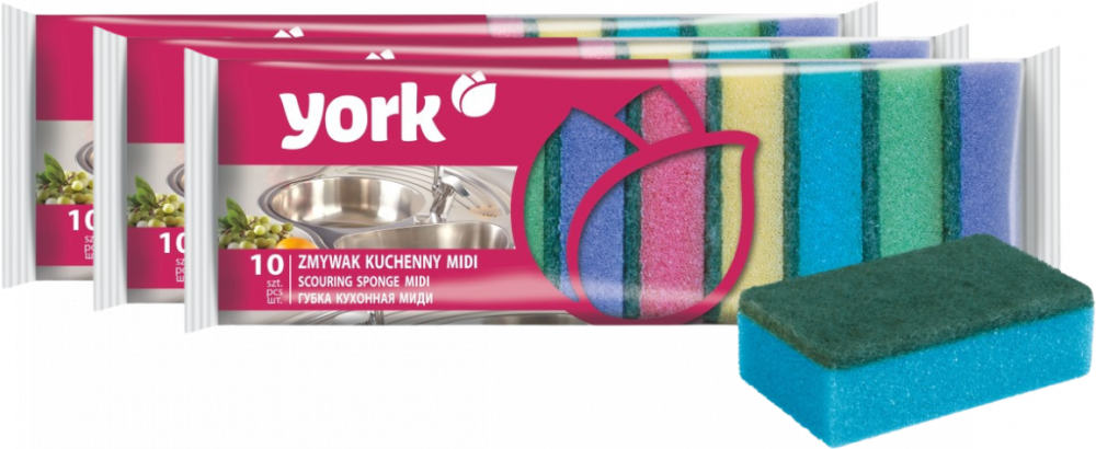 3x zmywak kuchenny Midi York Prestige, 8x5x2.5cm, 10 sztuk, mix kolorów