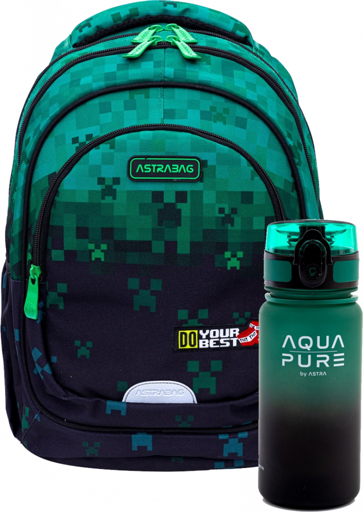 Zestaw: Plecak Astra Astrabag Do Your Best + bidon Astra Aqua Pure zielono-czarny