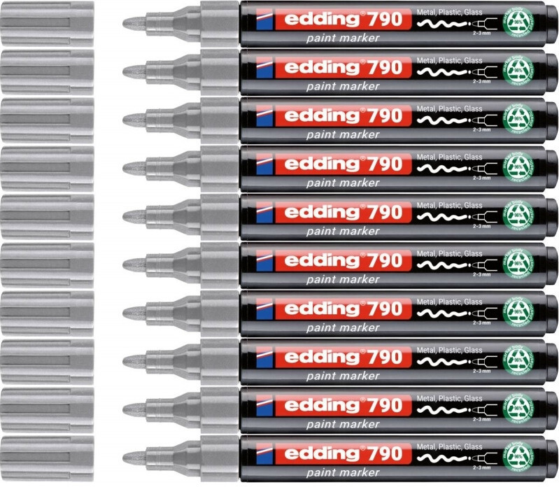 10x Marker olejowy edding e-790 PCR, okrągła, 2-3 mm, srebrny
